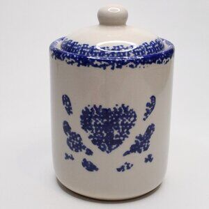 Vintage Blue Spongeware Hearts Crock